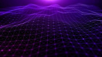 Digital cyberspace futuristic, Purple color particles wave flowing with lines and dots connection, Technology network abstract background . 3d rendering photo