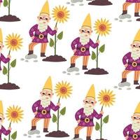 Cute gnome with sunflowers pattern vector