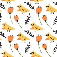 Pattern wildflowers yellow bird vector