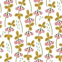 Field berries and leaves pattern vector