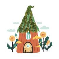 casa forestal hecha de hojas y arcilla vector