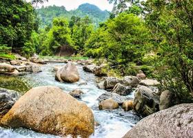 big stone rock waterfall beauty nature in south Thailand photo