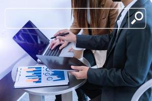 Searching Browsing Internet Data Information with blank search bar.business working with smart phone, tablet and laptop in office. Networking Concept photo