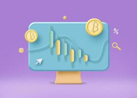 Coin with graph on monitor screen digital marketing concept 3d illustration photo