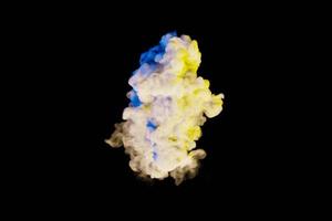 Blue and yellow cloud of smoke, in the colors of the Ukrainian flag, 3D rendering. photo