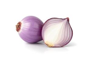 Red whole and sliced onion isolated on white background with Clipping Path. photo
