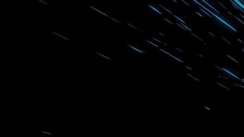 blått ljus med glödande utseende som stjärndamm eller meteor och ränder som rör sig snabbt över mörk bakgrund för cyberrymd och hyperrymdrörelsekoncept. 3d-rendering. video