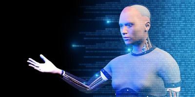 Humanoid robots and binary code AI big data analysis and artificial intelligence concepts 3D illustrations photo