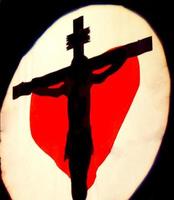 Silhouette of the crucified Christ.The blood of Jesus.Soft focus. photo