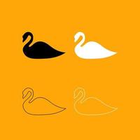 cisne establece icono blanco y negro. vector
