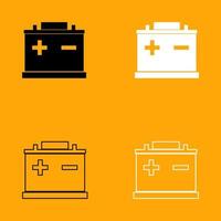 Car battery black and white set icon. vector