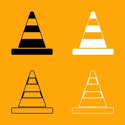 Road cone black and white set icon.