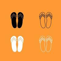 Beach slippers black and white set icon . vector