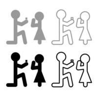 The man makes an offer woman stick icon set grey black color Illustration vector
