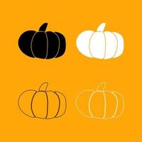 conjunto de calabaza icono blanco y negro. vector