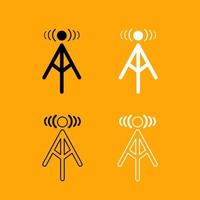 Radio tower black and white set icon. vector