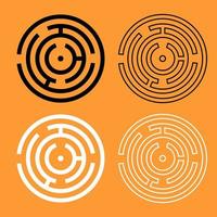 Circle maze or labyrinth black and white icon . vector