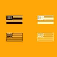 American flag set black and white icon . vector