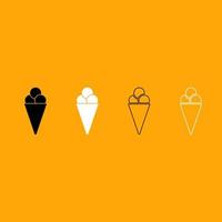 conjunto de cono de helado icono blanco y negro. vector