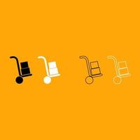 Truck with boxes black and white set icon. vector