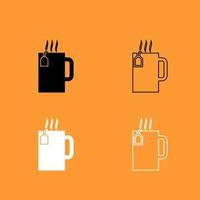 Cup with hot tea black and white set icon . vector