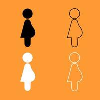 icono de conjunto de mujer embarazada en blanco y negro. vector