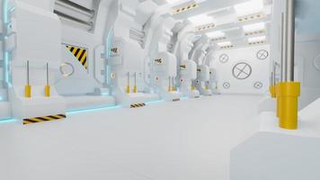 Spaceship Corridor is a stock motion graphics video that shows the interior of a moving spaceship. The POV moves along the corridor. 3D render photo