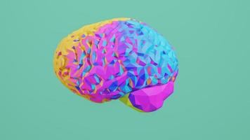 colorido bajo poli vista lateral cerebro 3d render aislado en el fondo foto