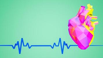 Heart in low poly colorful style. Heart low poly Abstract polygonal heart 3D render photo