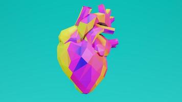 Heart in low poly colorful style. Heart low poly Abstract polygonal heart 3D render photo