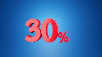 Number  thirty percent for Discount 3D illustration on blue background.3D rendering photo