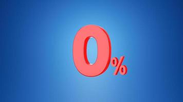 Number  zero percent for Discount  3D illustration on blue background.3D rendering