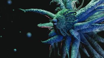 El virus del microscopio cierra el arte conceptual. virus patógenos que causan infección en el organismo huésped, virus que atacan a los glóbulos rojos, presentación 3d foto