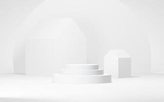 Podium abstract background. Geometric shape.white colors scene. Minimal 3d rendering. Scene with geometrical background. 3d render photo