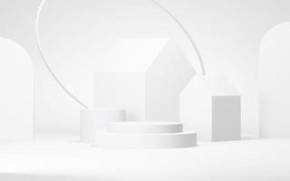 fondo abstracto del podio. forma geométrica. escena de colores blancos. representación 3d mínima. escena con fondo geométrico. renderizado 3d foto