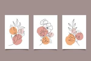 Set of prints boho floral line art composition for wall decoration vector