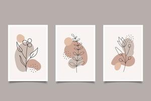 Set of composition botanical line art with plant organic shapes illustration vector