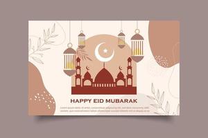 plantilla de tarjeta de felicitación feliz eid al-fitr en diseño plano boho vector
