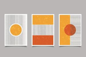Set of three abstract mustard stripes vintage minimalist vector