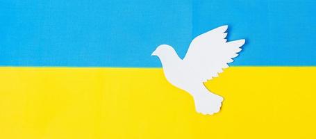 Support for Ukraine in the war with Russia, peace dove with flag of Ukraine. Pray, No war, stop war and stand with Ukraine concepts photo