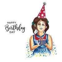 Beautiful celebration women holding birthday gift card background vector