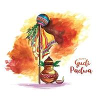 tarjeta de felicitación del festival cultural gudi padwa con fondo de acuarela vector