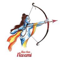 señor rama shree ram navami festival desea tarjeta acuarela fondo vector