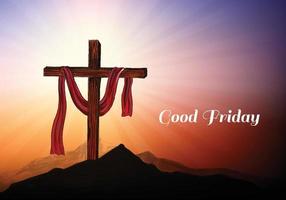 Good Friday background with cross and sun rays in the sky vector