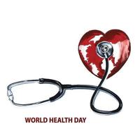 World health day with world map shape heart background vector