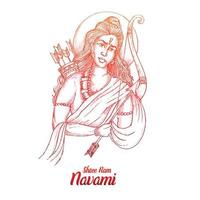 Shri ram navami with bow arrow sketch kard design vector