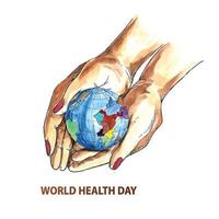 día mundial de la salud manos sosteniendo el fondo del globo vector