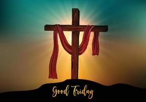 Good Friday background with cross and sun rays in the sky vector