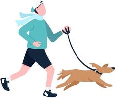 Man running with dog on leash semi flat color vector characters