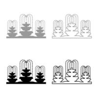 Fountain stream set icon grey black color vector illustration image solid fill outline contour line thin flat style